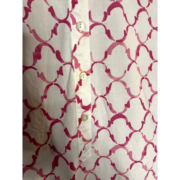 J. McLaughlin Women's size Large white pink roll tab 3/4 sleeve Tunic blouse - Picture 5 of 8